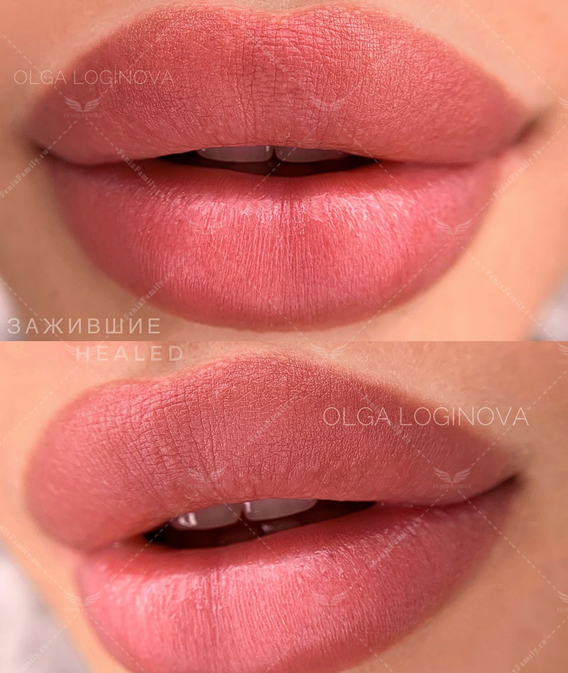 Проявление цвета после перманентного макияжа губ